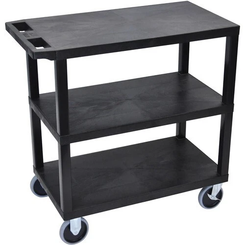 Luxor EC222HD-B 18 x 32" Three-Shelf Plastic Heavy Duty Utility Cart (Black)