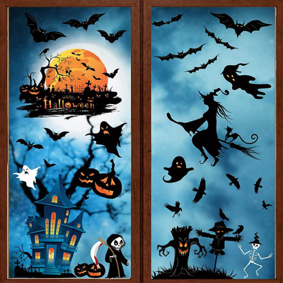 Misure 63x70 cm Gatto Happy Halloween vetrine Negozi Vetrofanie per Halloween Stickers Nero e Arancio Vetrofanie Halloween Adesivi Halloween 