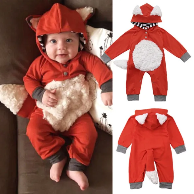 Newborn Baby Boy Girls Fox Tiger Hooded Romper Jumpsuit Bodysuit Clothes Outfits