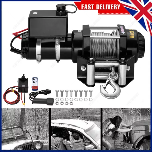 4500LBS 12V Remote Control Electric Winch Recovery Heavy Duty Rope Trailer Truck