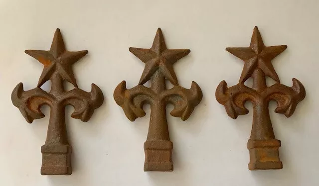 RARE! 3 Antique Cast Iron Finials Old Architectural Hardware Elements WITH STARS