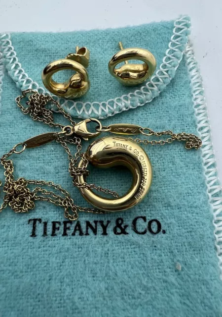 Tiffany & Co Estate Peretti 18K Eternal Circle  Pierced Earrings & Pendant Set