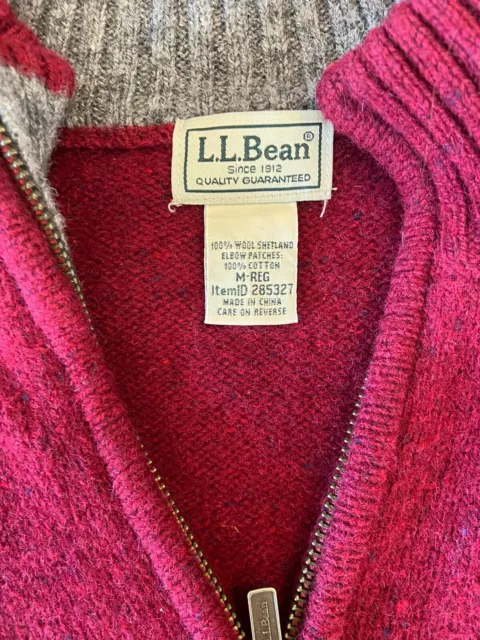 LL BEAN MENS 1/4 Zip 100% Shetland Wool Sweater Mens M Elbow Patches ...