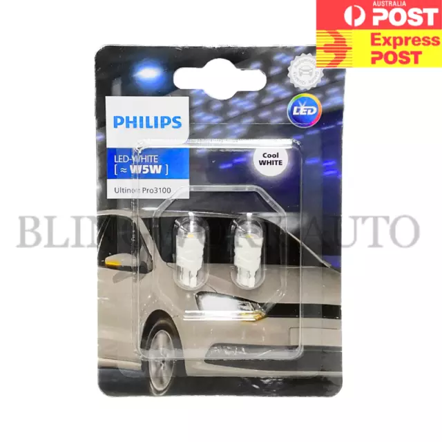 Genuine Philips W5W T10 Ultinon LED 12V White Light Bulbs 11961ULWX2 6000K