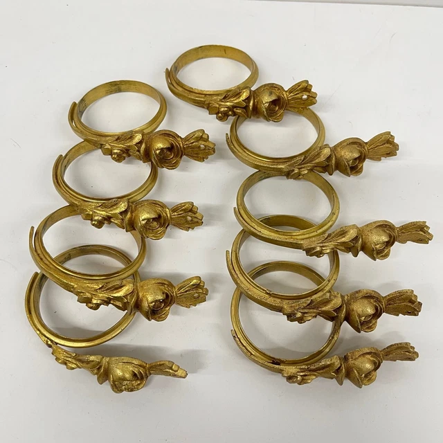 French Antique Golden Metal Curtain Rings Set of 9 Decorative 19th Century