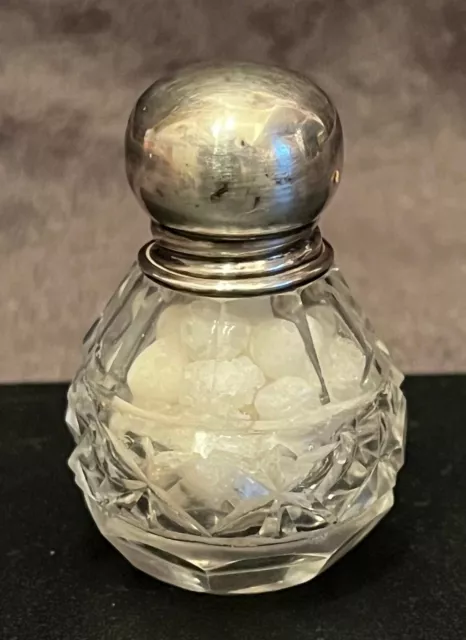 Antique / Vintage Cut Glass and Silver Smelling Salts Bottle