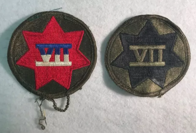 Vintage Original WWII WW2 US Army 7th Corps Cut Edge Star VII Patches (2)