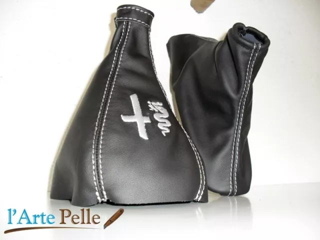 Soufflet Levier de Vitesses et Frein Alfa Romeo 159 Cuir Véritable Noir + Brodé