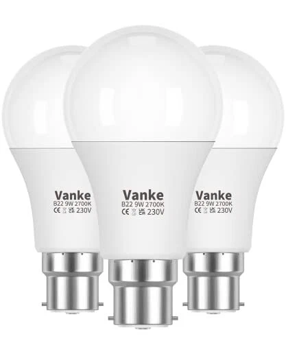 Vanke Bajonett Glühbirne 60w, B22 LED Glühbirnen warmweiß 2700K, 9w Energiesparer