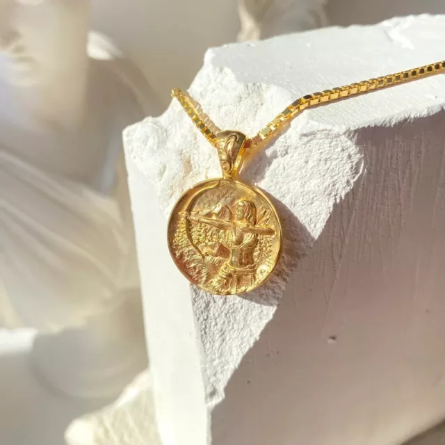 Minimal Ancient Greek Mythology Roman Goddess Pendant 14K Yellow Gold Plated