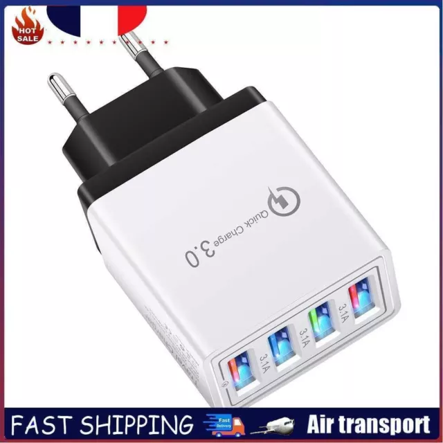 Chargeur Mural USB 4 Ports Rapide Quick Charge 3.0, Adaptateur Secteur Universel