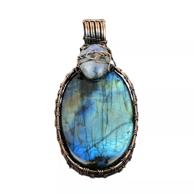 Labradorite Wire Wrapped Pendant Handcrafted Copper Valentine Gift Jewelry 3.23"