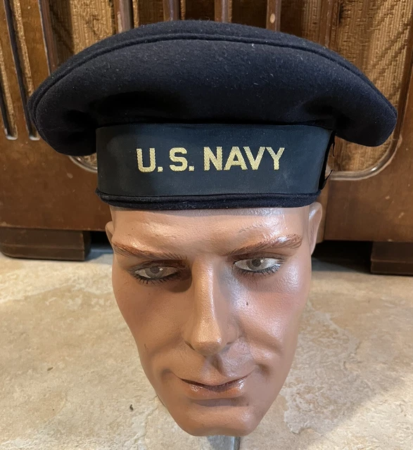 ORIGINAL WW2 WWII US Navy Blue Wool Uniform Hat Cap USN Donald Duck