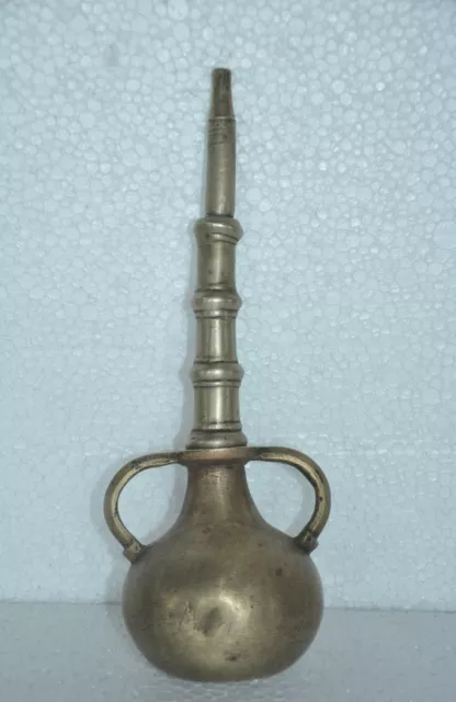 Old Brass Solid Heavy Long Handcrafted Oil Container , Rich Patina