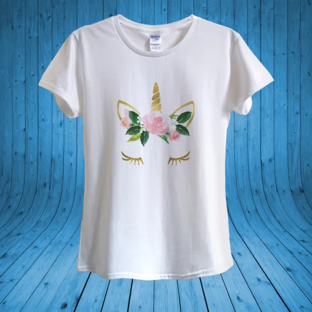 Cute Unicorn Magical Flower Pretty T­-shirt 100% Cotton unisex women Gift