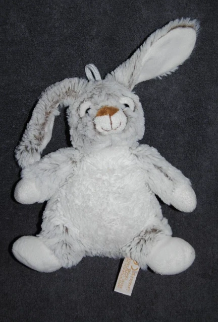 Doudou Peluche Lapin Blanc Gris Beige RODA RODADOU Yeux Durs Noirs 18 Cm TTBE