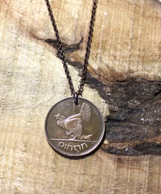 Hen with Chicks Coin Necklace - Ireland - 1937 - Chicken - Reversible - N600