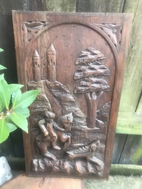 Antique vintage FRENCH CARVED WOOD PANEL hunting plaque architectural furniture