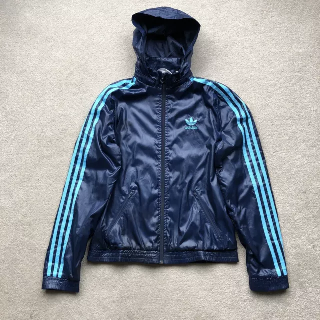 Adidas Women’s Shiny Wet Look Full Zip Track Top Jacket Blue Size S