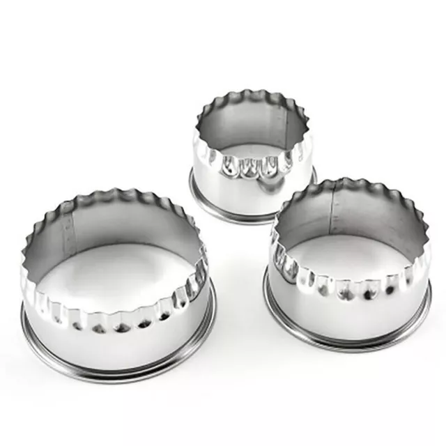 Set Of 3 Stainless Steel Plain Crinkle Scone Pastry Quiche Tart Cookie Cutters