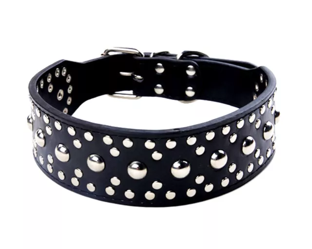 Studded Spiked Metal Dog Collar Faux Leather Large Pitbull Mastiff  L XL BLACK