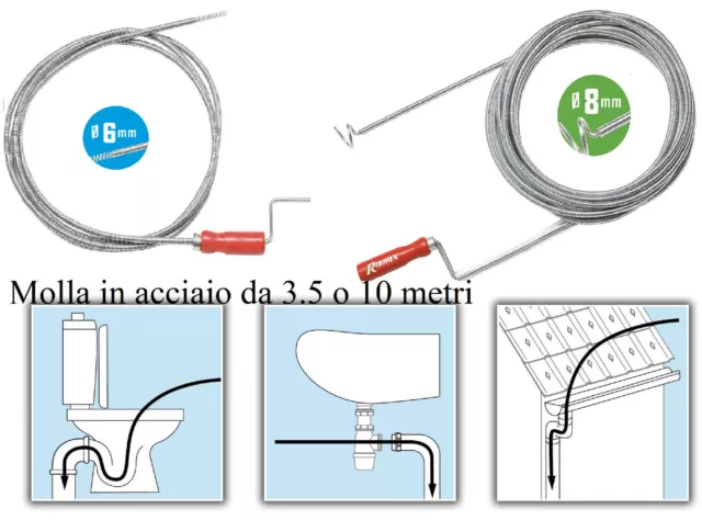 STURALAVANDINO STURA TUBI lavandino sonda a molla wc scarichi grondaie 10  metri EUR 10,90 - PicClick IT
