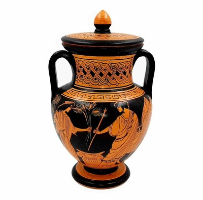 Artemide Anfora ateniese a figure rosse handmade made in Greece Artemide e Menelao 