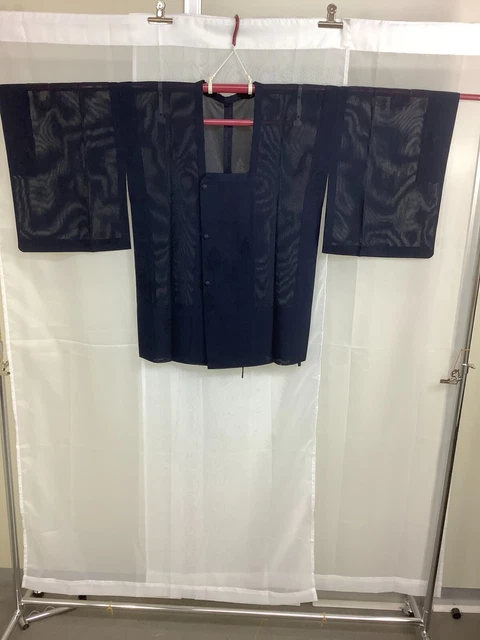 Japanese Vintage Kimono Michiyuki coat navy blue See through Height 30.7inch