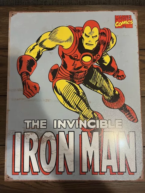 Letrero de lata retro de Iron Man de Marvel Comics de Desperate Enterprises, 12,5"" con x 16"" H