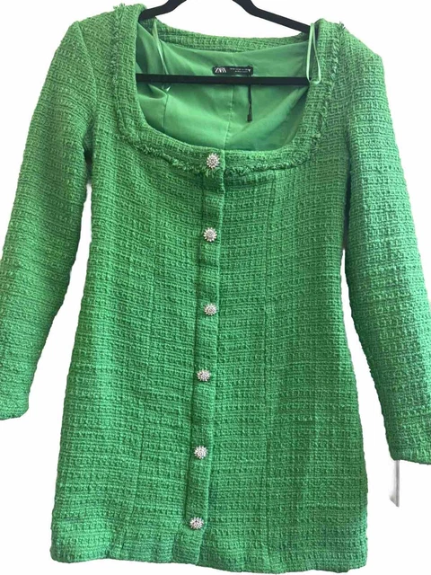 ZARA MINI SHORT Green Tweed Texture Weave Dress Size XS Bloggers Favorite  $35.00 - PicClick