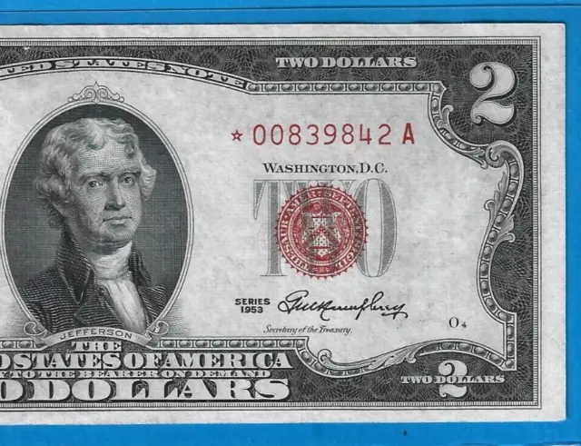 1953 $2 USN Legal Tender *Rare* Star Note,Red Seal,CH Crisp XF,Nice!