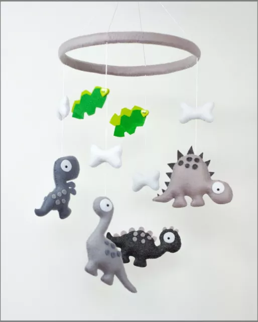 Handmade Felt Dinosaur Mobile/Monochrome Neutral Nursery Decor/Baby Mobile/Gift