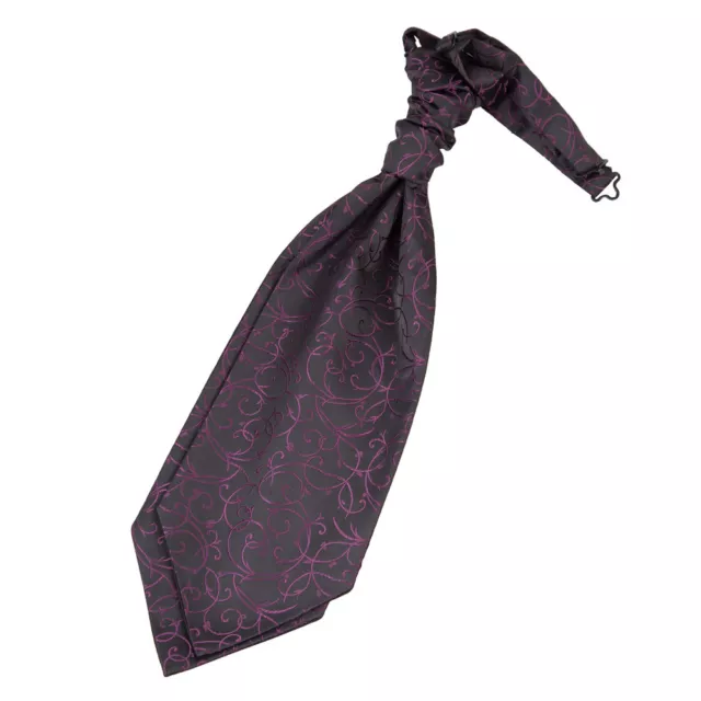 Black Purple Mens Pre-Tied Scrunchie Cravat Woven Swirl Patterned Wedding by DQT