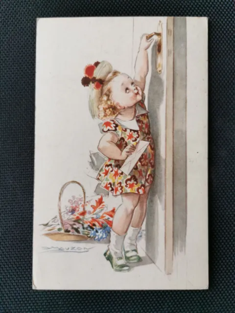 CPA Illustrateur MAUZAN - Petite Fille avec une lettre devant une porte