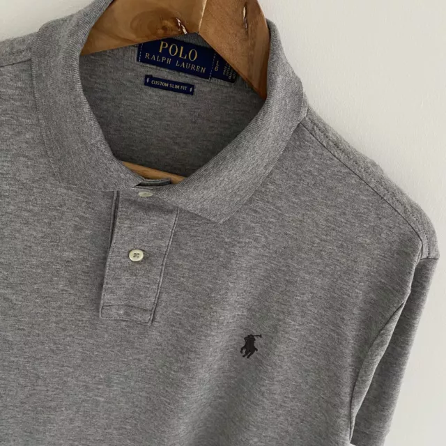 Polo Ralph Lauren Shirt Size L Large Men's Grey Solid Cotton Custom Slim Fit