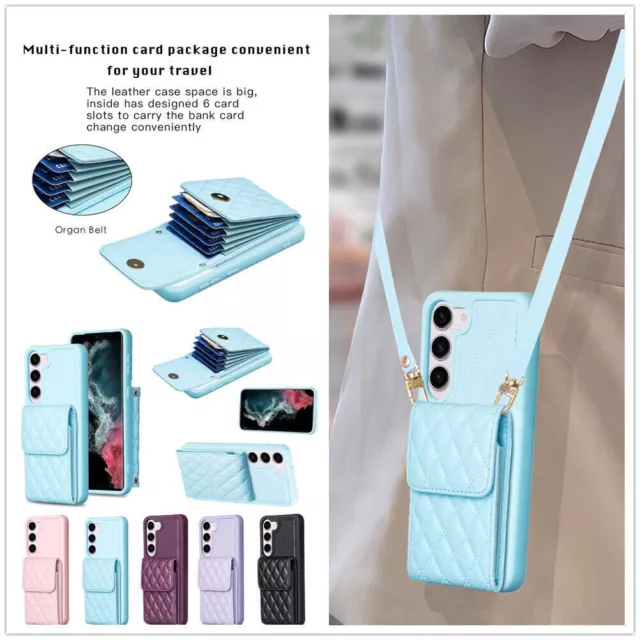 Strap Grid Wallet Phone Case For iPhone 11 12 13 14 Samsung S22 S23 A54 A14 A13