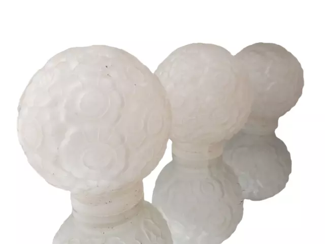1930 Art Deco Superbe 3 anciens Globes Boule Tulipe Skyscraper Verre Pressé 15cm