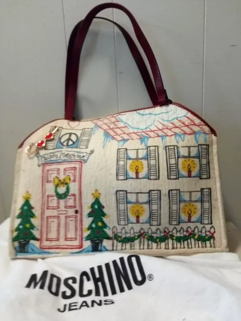 Moschino Maison Purse made in Italy Wool & Genuine leather trim dust bag include