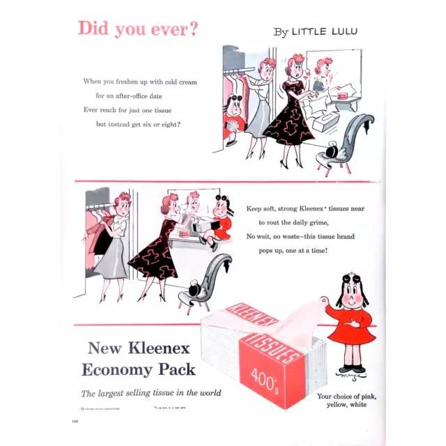 Household 1955 Print Ad Kleenex Facial Tissue Largest Selling Tissue  11x14