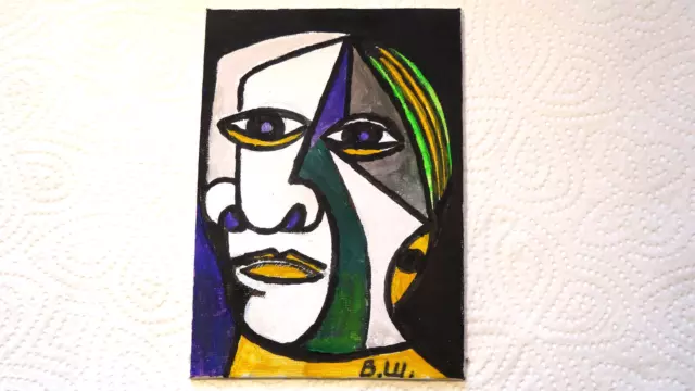 ORIGINAL  AVANTGARDE  ÖLGEMÄLDE  " Pablo Picasso  10 ", signiert .