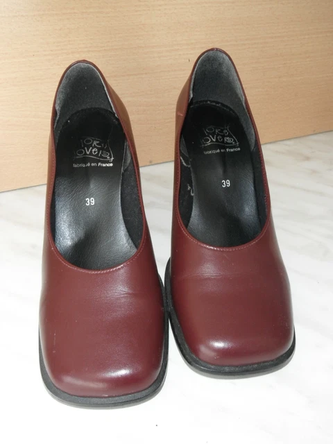 Mocassins Chaussures Nouchka Italie ESCARPINS T 39 Cuir Bordeaux Bout Carre More Overt France EUR 24