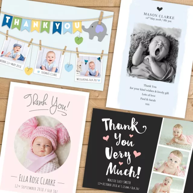 Personalised Thank You Cards ~ Baby Boy or Girl Birthday Christening. (B3)