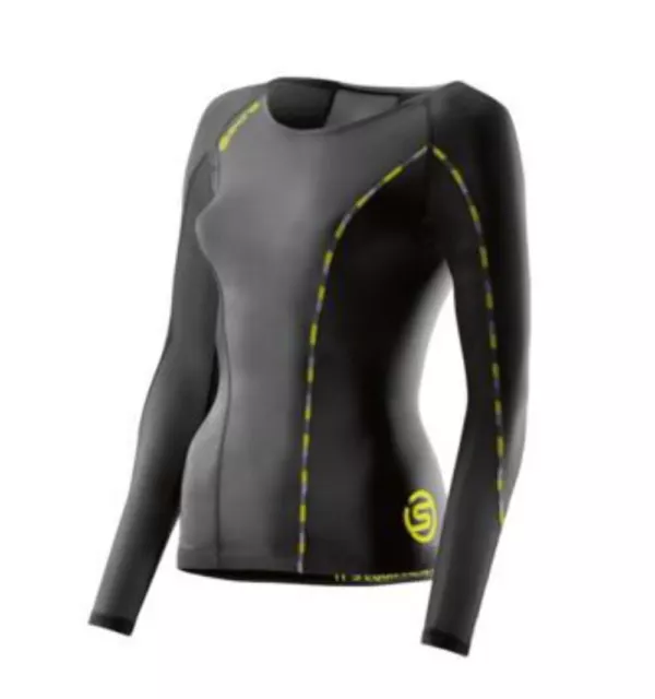 Sale | Skins Dnamic Womens Compression Long Sleeve Top - Black / Limoncello