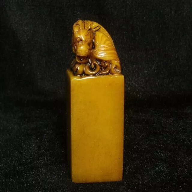 Old 100% Natural Chinese Shoushan Stone Hand Carved Pi Xiu Statue Seal H 9.4 CM 2