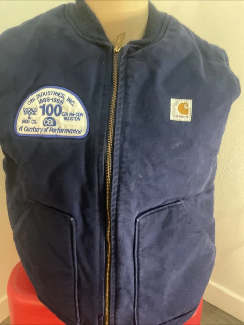 Vintage 1989 Carhartt Blue Work Vest Insulated Quilted Zip Made In USA 9