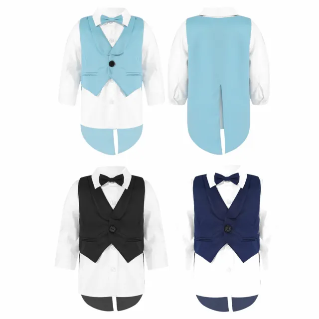 Baby Boy Suit Gentleman Outfit Tuxedo Party Birthday hirt Top Jacket Bow Tie Set