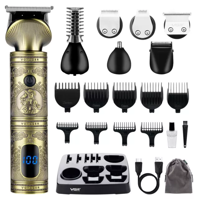 VGR Beard and Hair Trimmer Kit - Professional Hair Clippers Men Zero Gap T-Blade