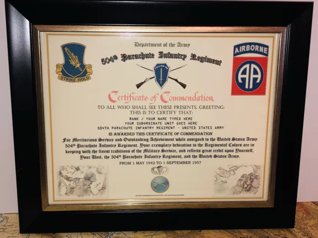 504Th Parachute Infantry Regiment / Commemorative - Certificate Of Commendation