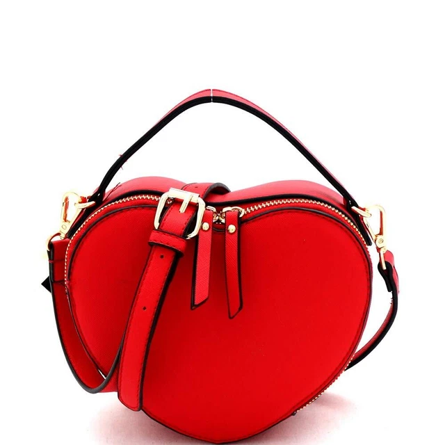 Cute Heart Shape Girls Womens Vegan Leather Small Handle Satchel Crossbody Pu...