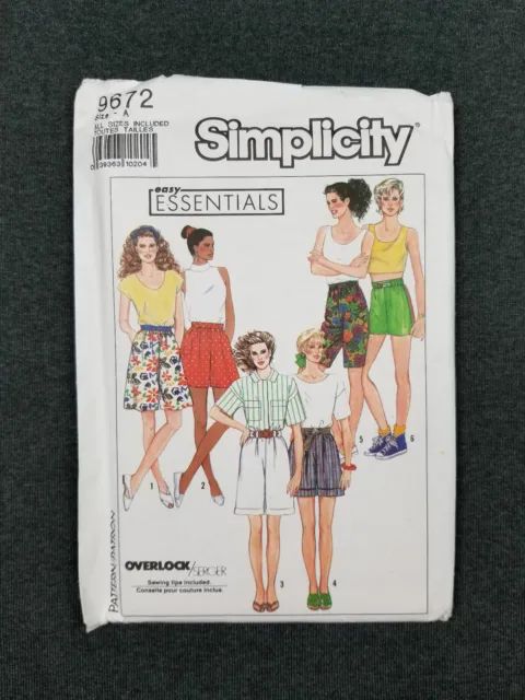 Simplicity Pattern #9672 ~ 90's Full, Slim, Cuffed Shorts ~ Misses 6-24 ~ FF/UC